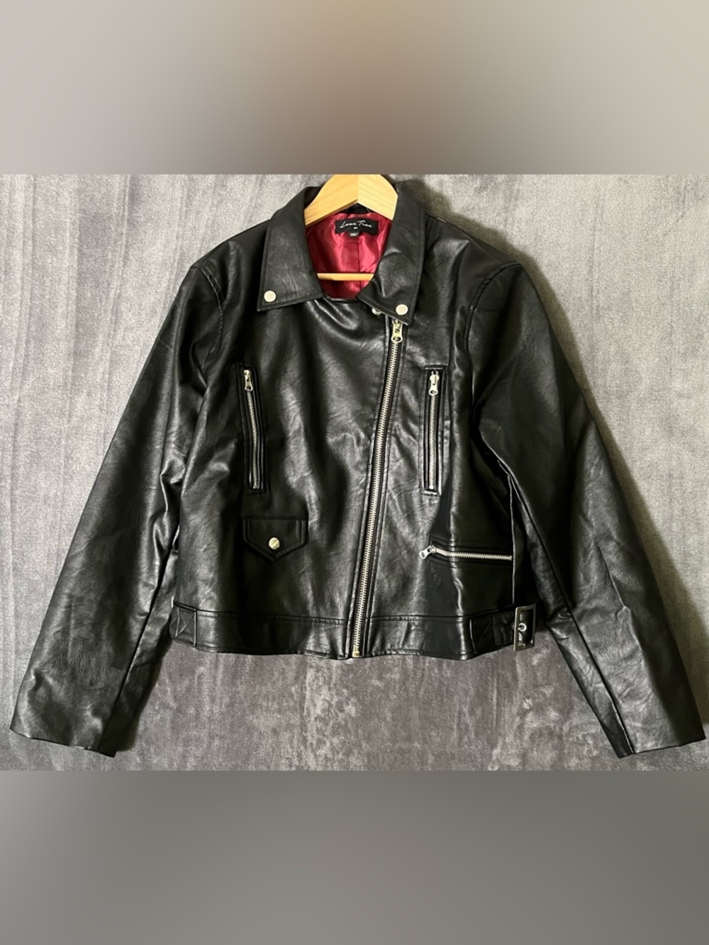 Love Tree 2x Black Faux Leather Full Zip Biker Jacket
